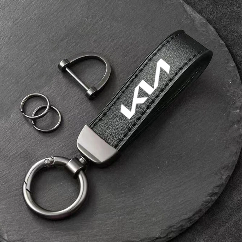 

For KIA KN K5 K3 Sportage Picanto Ceed RIO 2 3 4 Car Key Holder Genuine Leather Car Styling Emblem Keychain Key Chain Rings