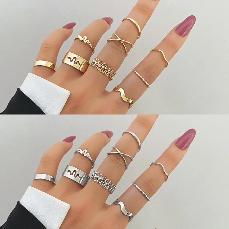 

Retro Punk Gothic Metal Ring Set 2022 Women's Girls Geometric Multi-knuckle Finger Rings Personality Fashion Jewelry Gifts