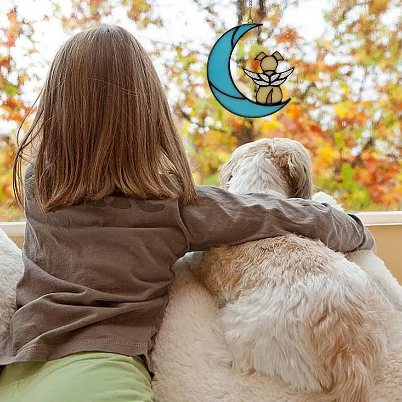 Витраж подвесная панель для окна собака на Луне подвесное украшение гостиной в