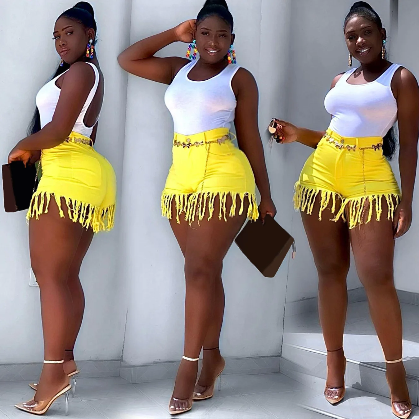 

2022 new Summer jeans vintage denim shorts micro elastic women's wear tassel denim shorts women