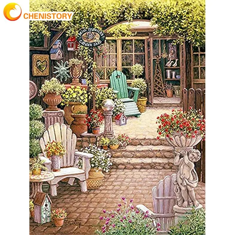 

CHENISTORY Diamond Painting Round /Square Rhinestones Diamond Mosaic Embroidery Garden House Landscape Diy Crafts Home Decor