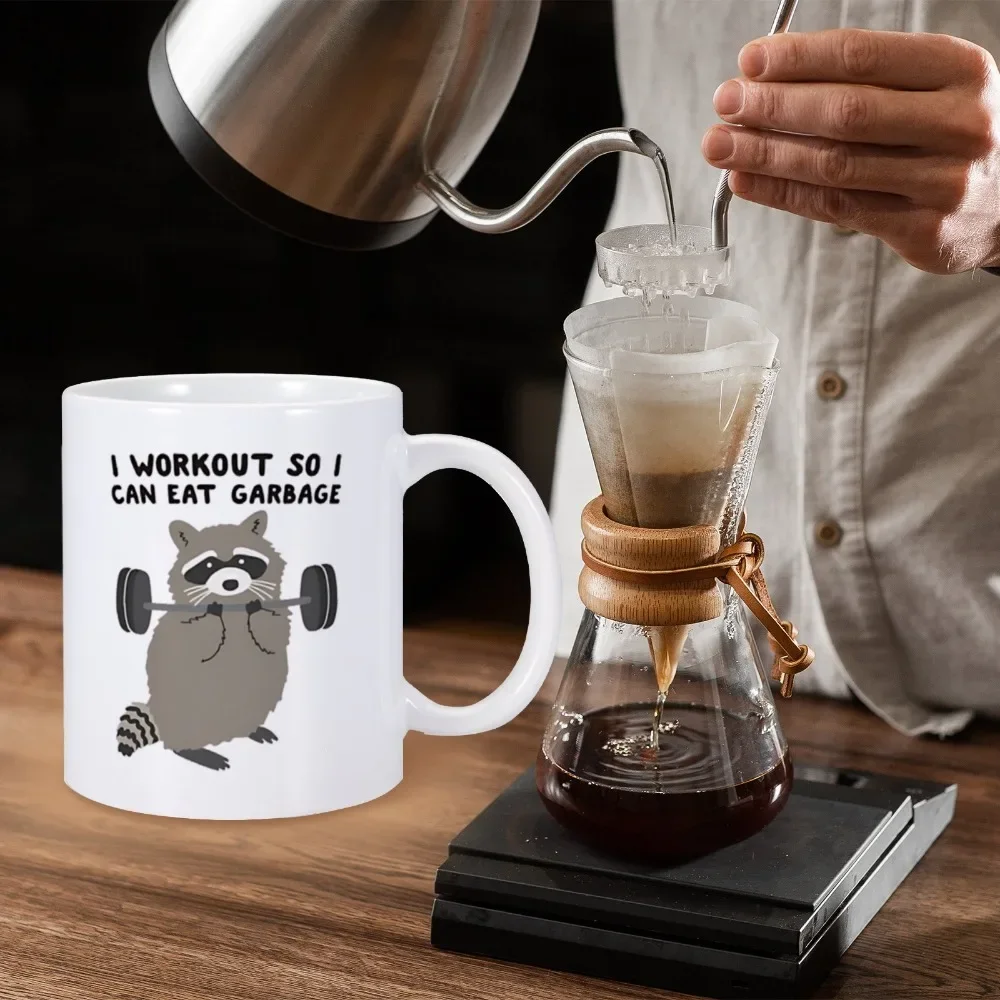 Кофейная кружка Raccoon I WORKOUT чтобы я мог съесть мусор забавная Новинка керамическая