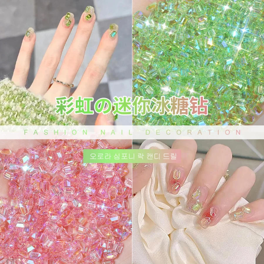 

Ice Through Rainbow Nail Art Rhinestone 3D Crystal DIY Flatback Gems Nail Decora Charm Luxury Glitter Professional Manicure Tool