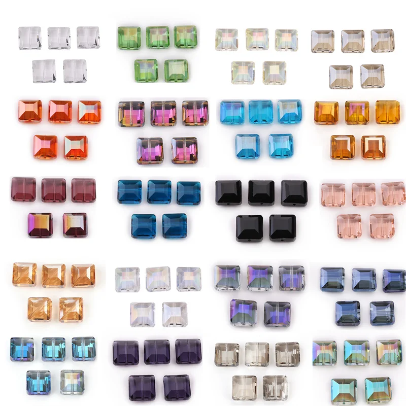 

10pcs 14mm Flat Square Faceted Glass Crystal Loose Beads Spacer Bead Jewelry Making DIY Crafts Findings