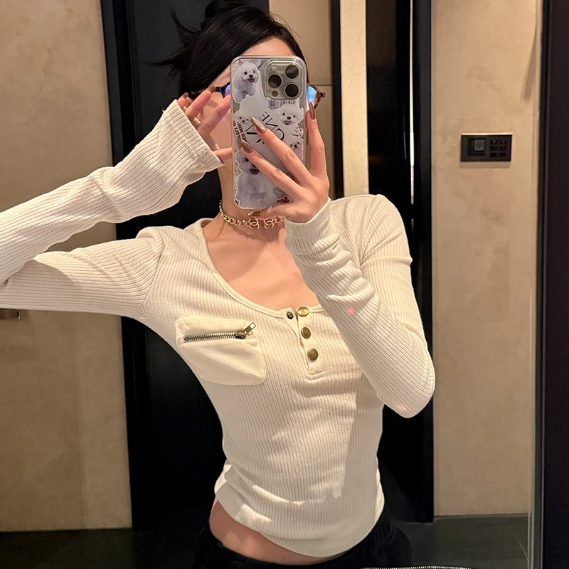 Фото Tonngirls Harajuku винтажная футболка женская с длинным рукавом облегающие Y2k американские ретро 90-х годов укороченные топы уличная одежда Basci футболки осень №2