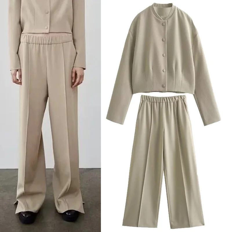 

Пижамные брюки TRAF Женские однотонные, повседневные штаны с завышенной талией, прямые штаны с нейтральным разрезом по бокам, осень 2023