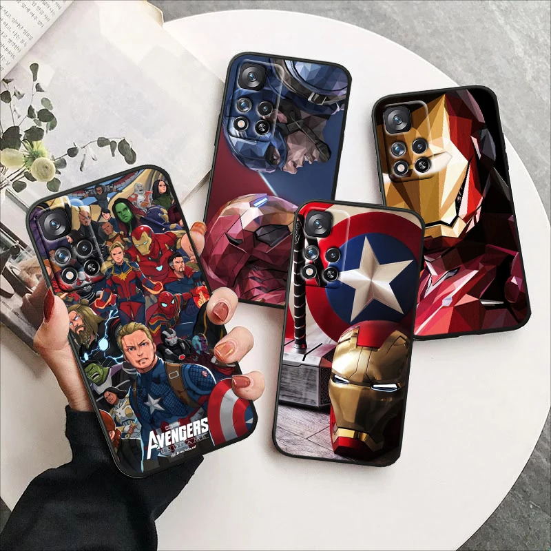 

Marvel Cute iron Man For Redmi Note 12 Pro Plus 11 11T 10 9 8 Pro Lite Pro Max 5G 4G Silicone Soft Black Phone Case