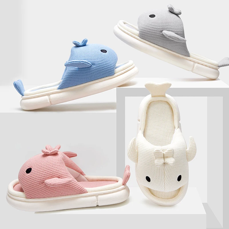 Shark Slippers 2023 New Women Slippers Summer Four Seasons Couples Linen Slippers Soft Soled Bedroom Home Floor Slippers