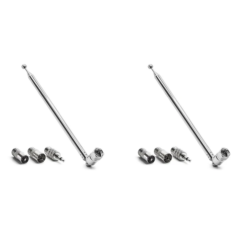 

2X Rod Antenna 3.5Mm Adapter FM Radio Antenna Replacement Telescopic Screw F Type Male Plug Connector AV Stereo Receiver