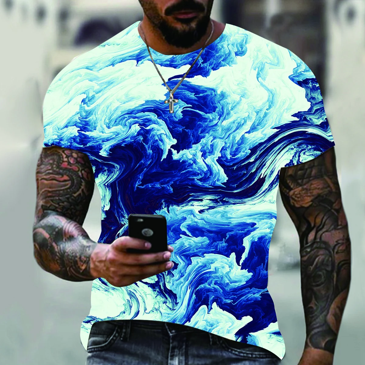 

2022 hot trend men's 3D stereogram graffiti gradient effect printed T-shirt summer casual and interesting street clothes