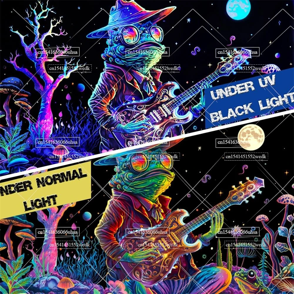Гобелен в виде лягушки Blacklight неоновый гобелен грибов настенный с УФ-реактивными