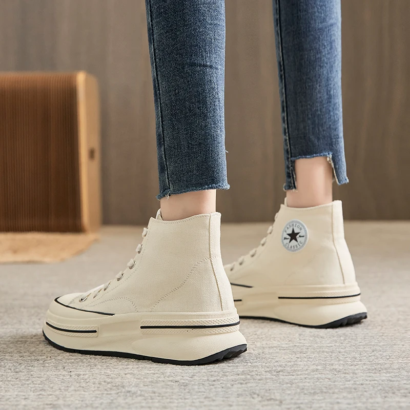 Canvas Shoes Women's Platform Shoes 2023 New Spring And Autumn Burst Model European Station Sports Shoes Leisure Board