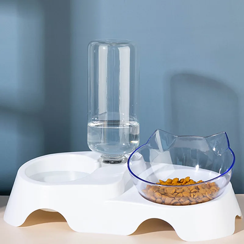 

Pet Cat Bowl Automatic Feeder Dog Cat Food Bowl with Water Fountain Double Bowl Drinking Raised Stand Dish Bowls for Cats