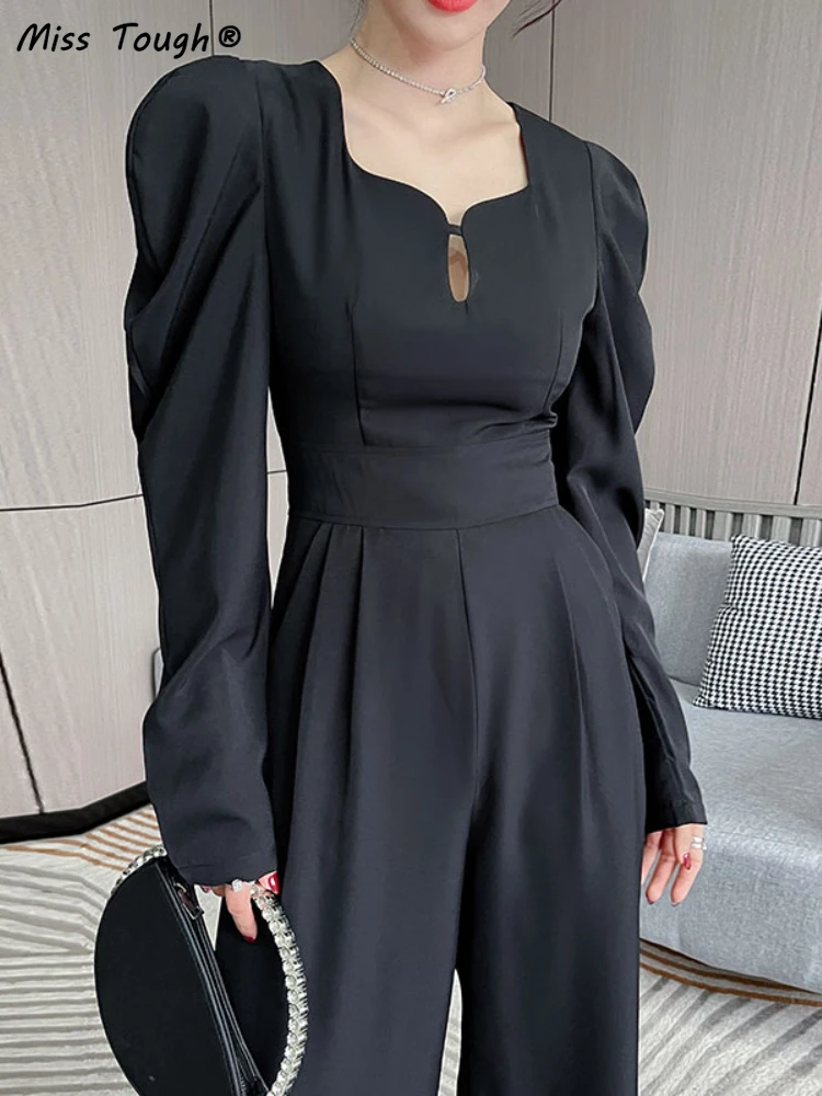 

Black Casual Elegant Jumpsuits Women High-waisted Korean Style Wide Leg Pants Designer France Vintage Women Outfit Spring 2022
