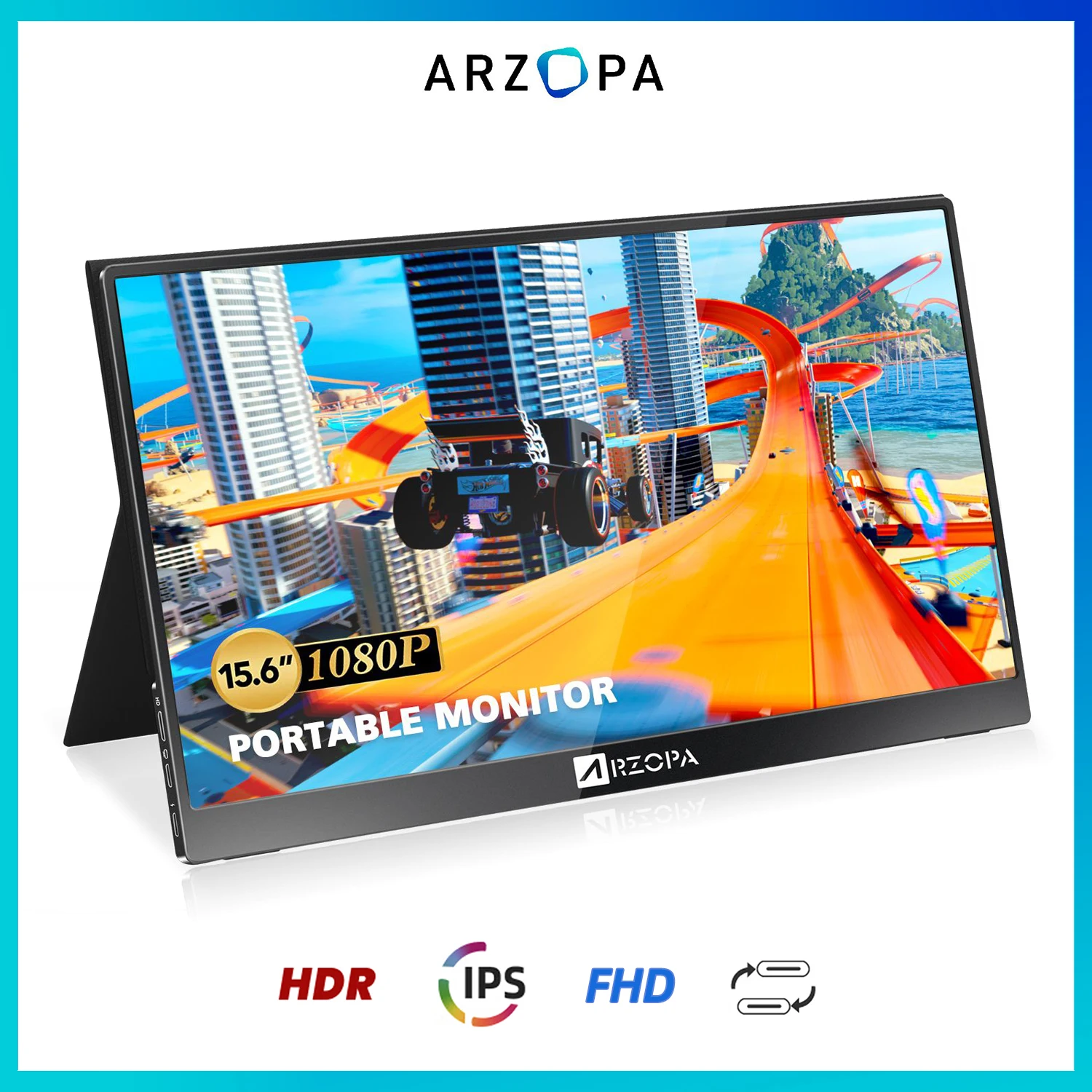

ARZOPA Portable Monitor 15.6 Inch 1080P HDR IPS FHD Screen USB C HDMI for Laptop PC Huawei Phone Asus Switch Xbox and PS4