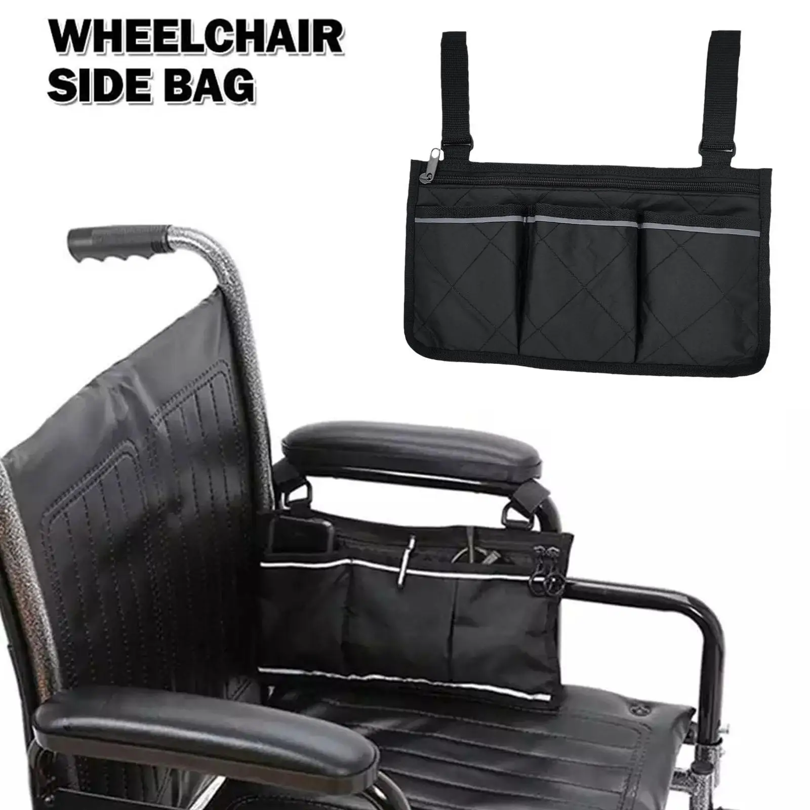 

1pc Wheelchair Armrest Bag Side Storage Bag Multi Pocket With Bag Bag Reflective Wheelchair Storage Storage Hanging Strip F8I0