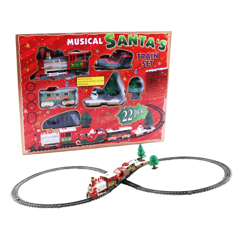 

Set of 22Pcs Classic Musical Santa’s for EXPRESS Delivery Electric Christmas Steam Train Set 412CM Length Track Gift for Kid