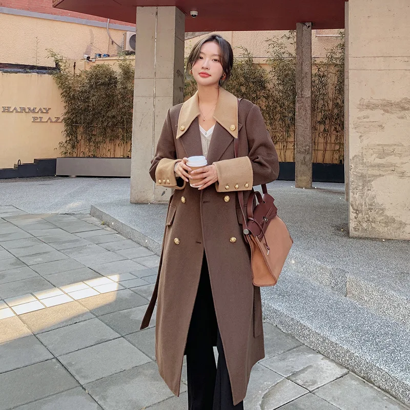 

Winter Double-sided Cashmere Women's Woolen Coat High-end Atmosphere Slim Color Jacket Matching Lapel Double-breasted Cloak