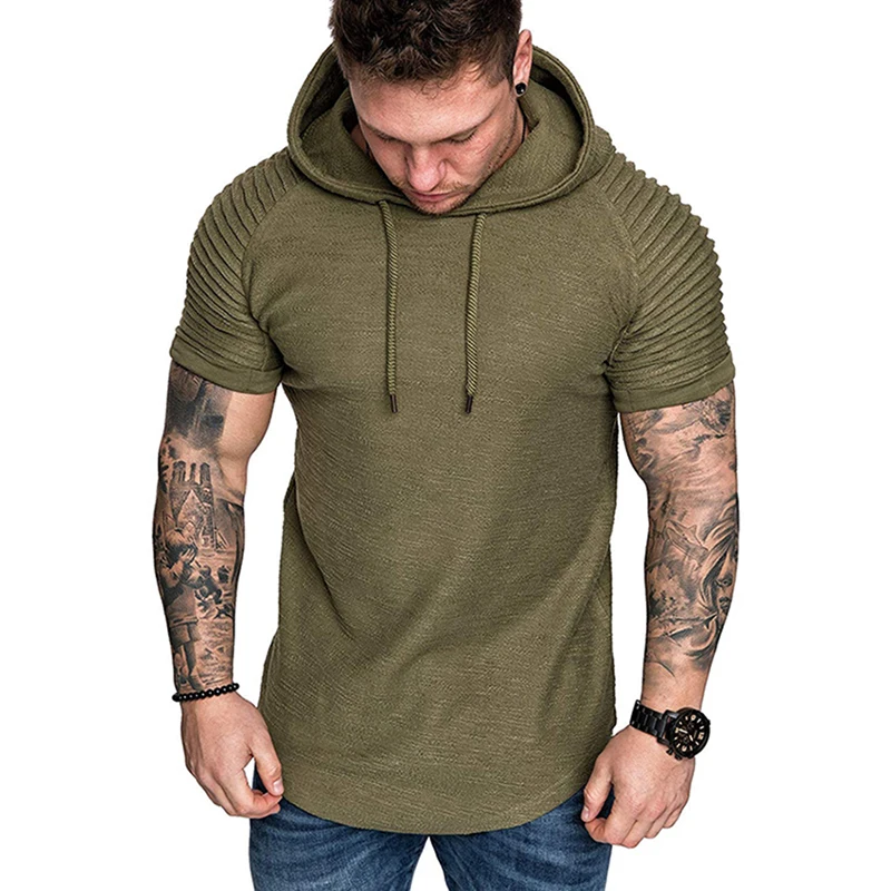 

Hot Gym Men Clothing Short Sleeve Loose Hooded Hoodies Summer Slim Fit Solid Basic Muscle Bodybuilding Tops Sweatshirt Clothing