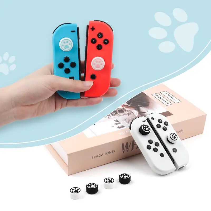 

Cats Paw With High Hat Handle Button Cover Silicone Top Hat Joystick Rocker Cover 6 Pieces Rocker Arm Cover For Switch/Site/OLED