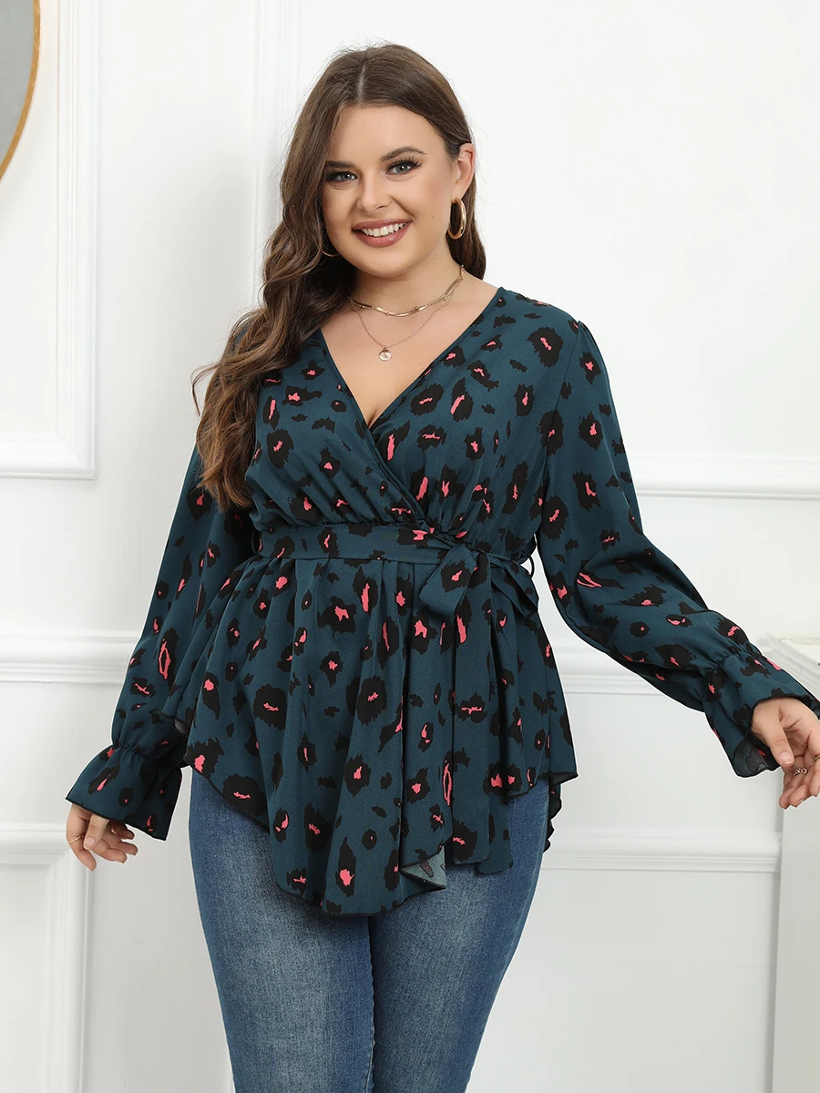 Finjani Plus Size Tops 2022 Casual Loose V-neck Women Blouses High-quality Polyester T-shirts Multiple Colors Available