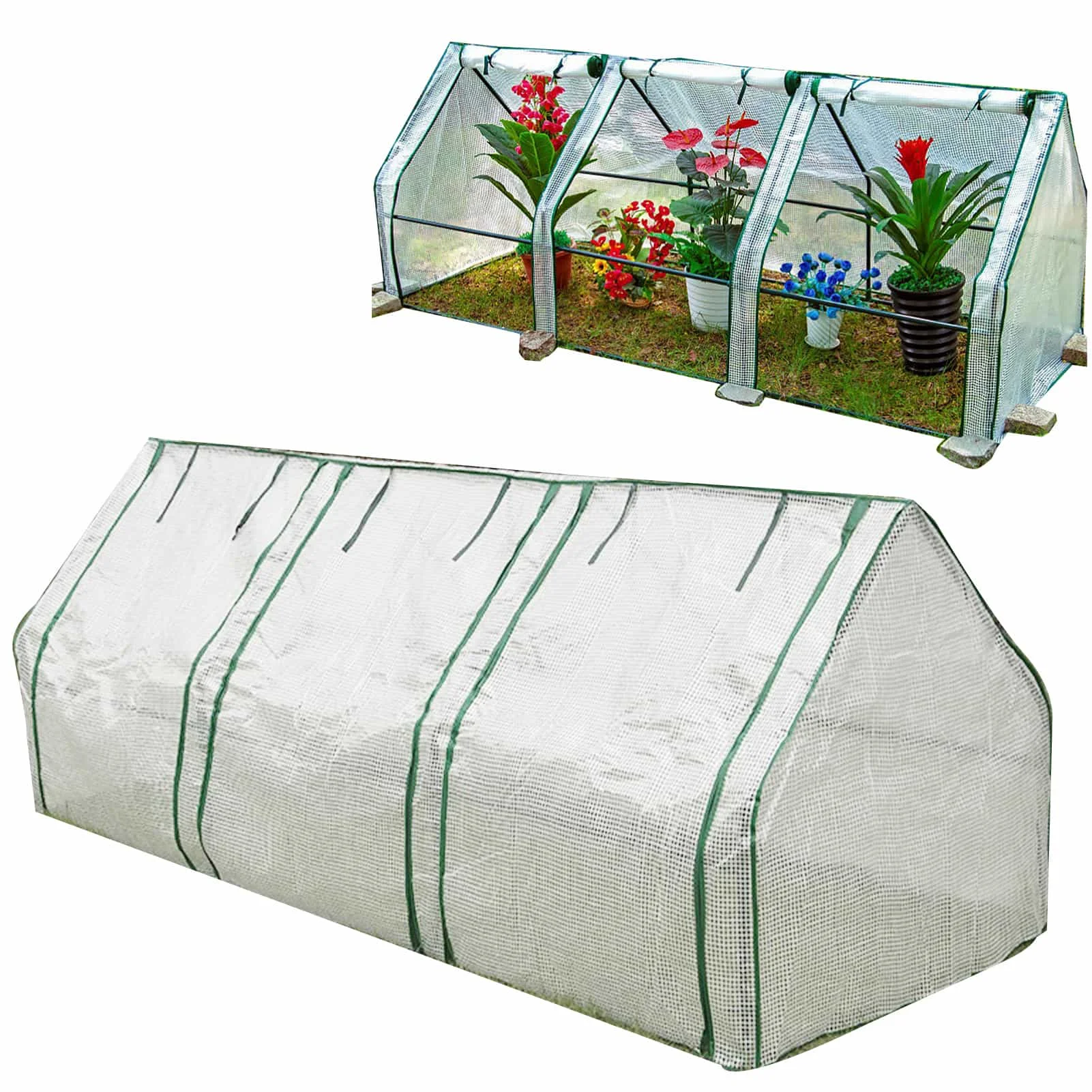 

Portable Garden Greenhouse Cover Reinforced PE Winter Greenhouse Cover with Rolling Doors Greenhouse Canopy 94.5*35.4*35.4in