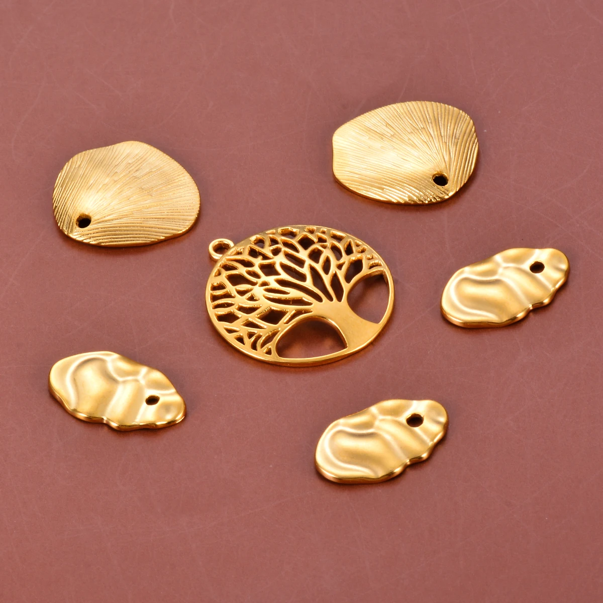 

6pcs/lot Stainless Steel Gold Color Hollow Tree of Life Irregular Oval Charms Pendant For DIY Jewelry Making Bracelet Necklaces