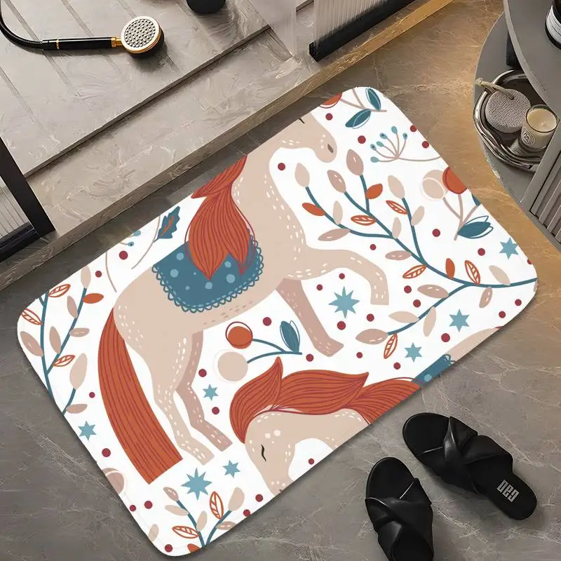 

Cartoon Owl Fox Horse Flannel Living Room Carpet Solid Color Absorbent Front Door Mat Kids Bedroom Soft Bathroom Anti-Slip Mat