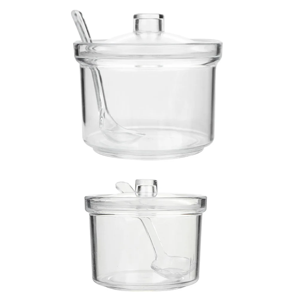 

2 Sets Condiment Jar Lid Spoon Glass Terrarium Lid Condiment Jars Spoons Seasonings Set Seasoning Box Dispenser Clear Sugar Box