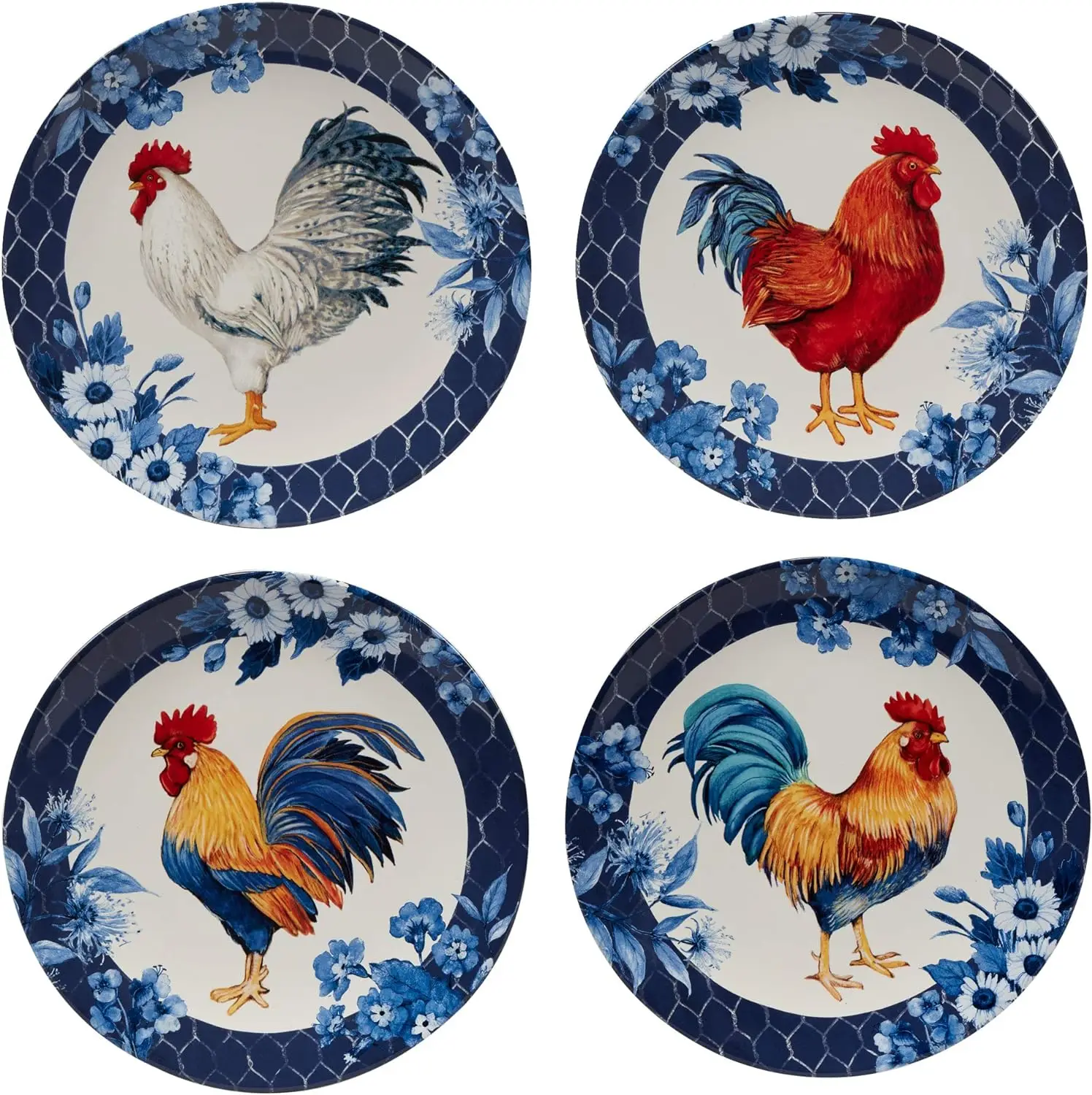 

Rooster 11" Dinner Plates, Set of 4, Multicolor Pizza accessories Baking tray Air fryer silicone liner Silicone air fryer liner