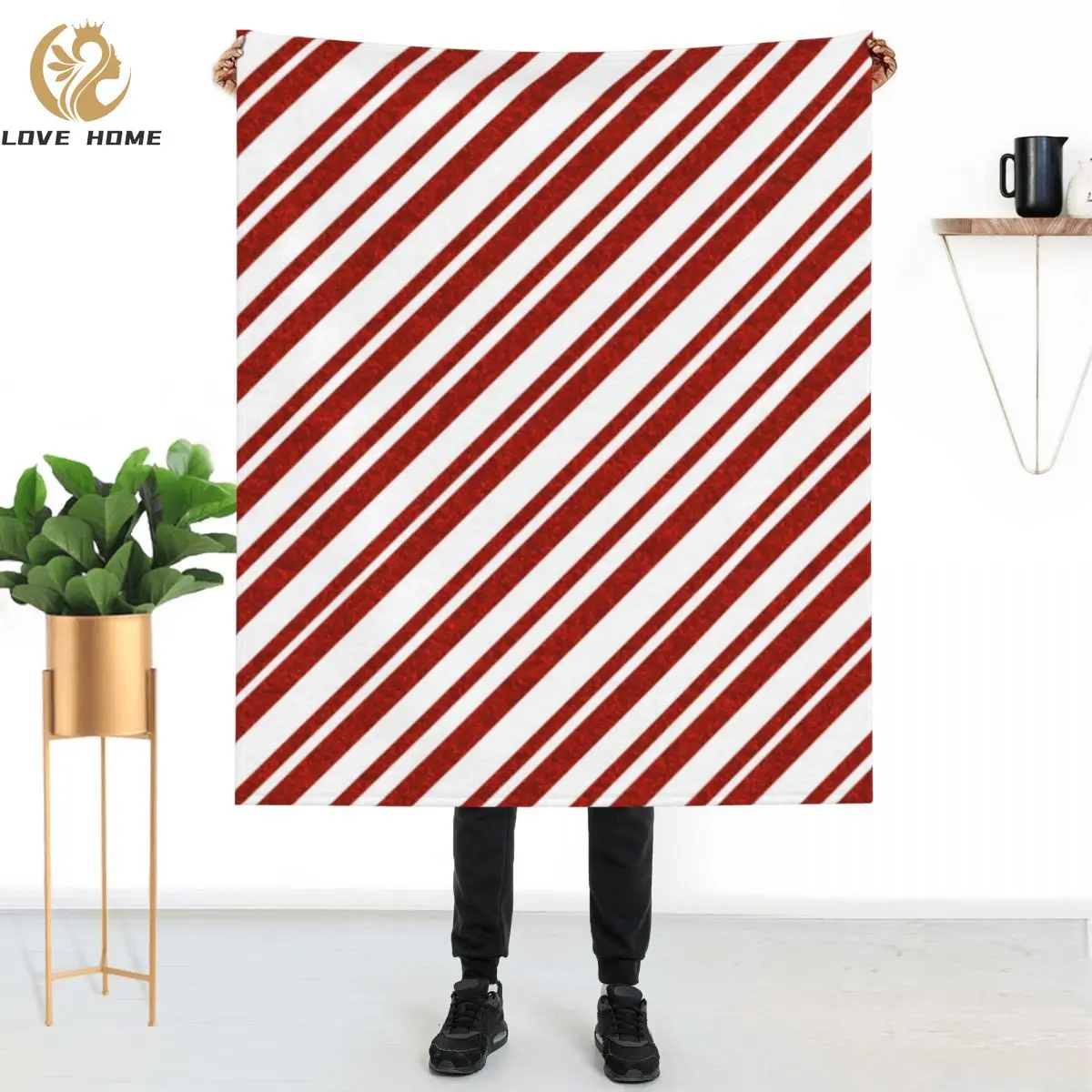 

Red And White Line Blanket Candy Cane Stripe Warm Winter For Bed Throw Blanket Fleeze Thick Blankets