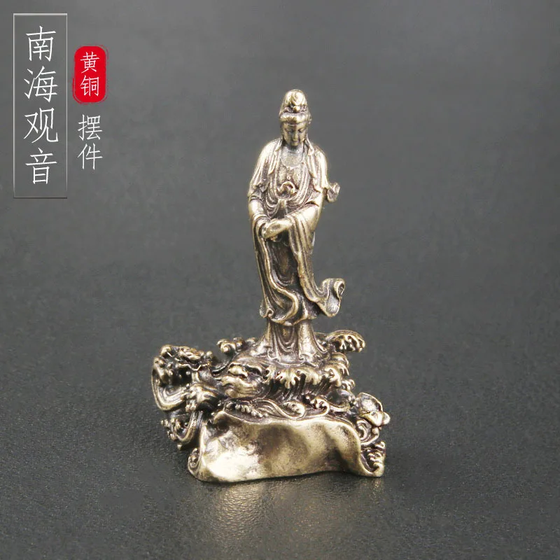 Винтажное Латунное настольное украшение Guanyin южного моря коллекционные предметы