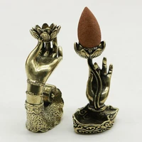 vintage copper buddha hand lotus base incense holder censer brass incense burner crafts desktop ornaments home decorations gifts