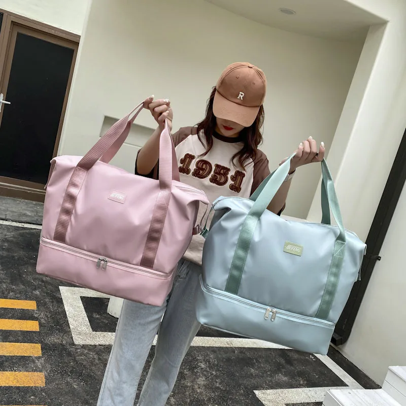 Portable Large Capacity Storage Travel Shoulder Bags Folding Tote Luggage BagOxford Cloth Waterproof Sports Gym Yoga Handbag