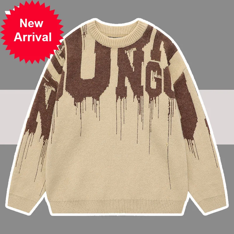 

Men Hip Hop Sweater Women Y2K Harajuku Retro Knitted Letter Jumpers Sweaters Unisex Autumn Fashion Casual Loose College Pullover