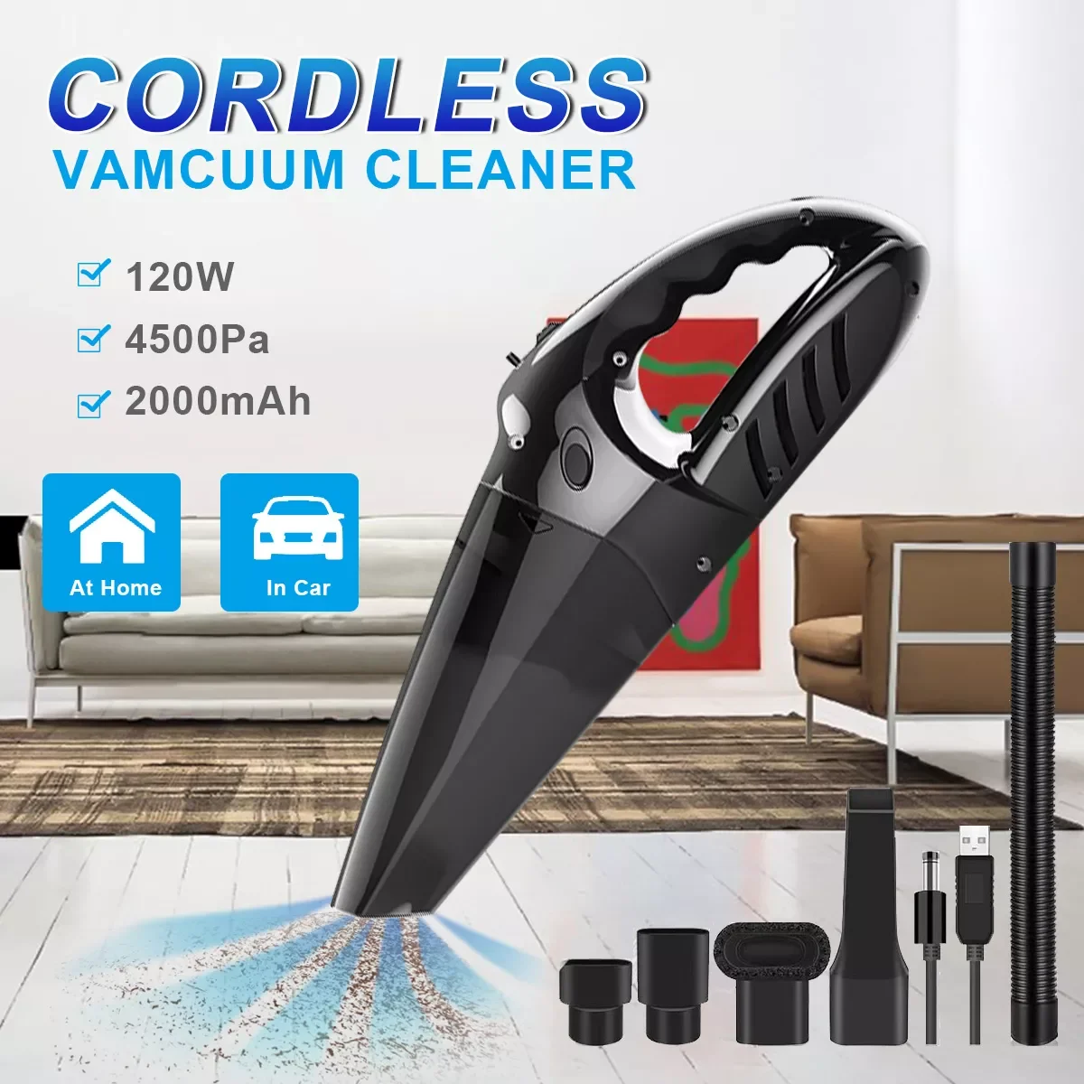 

NEW2023 Wireless Car Vacuum Cleaner 6500pa Strong Power USB Mini Vacuums Wet and Dry Use Auto Vacuum Cleaner Handheld for home O