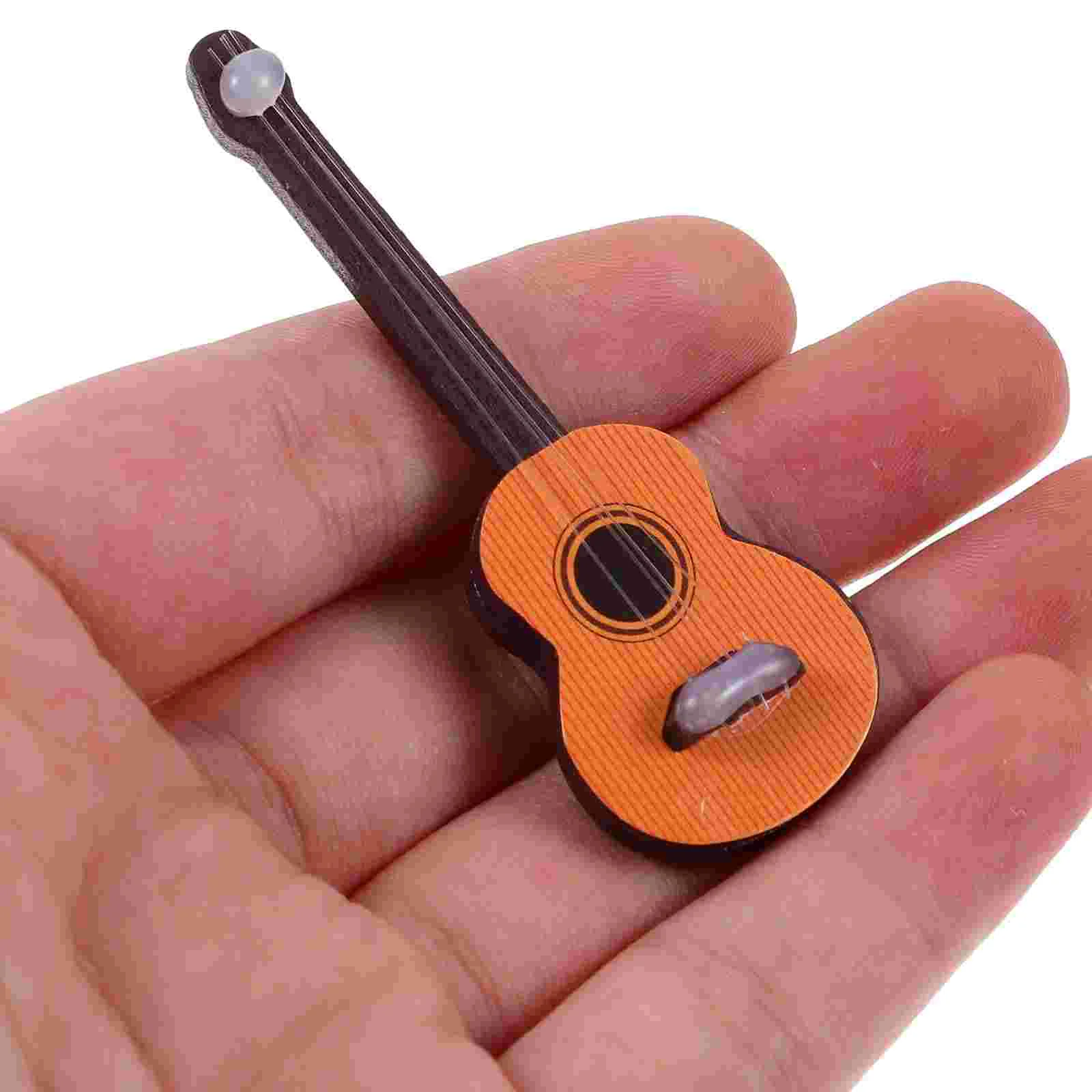 3 Pcs Miniature Guitar Worlds Tiniest Violin Keychain Toys Children House Decor Model DIY Adorn Wooden Small
