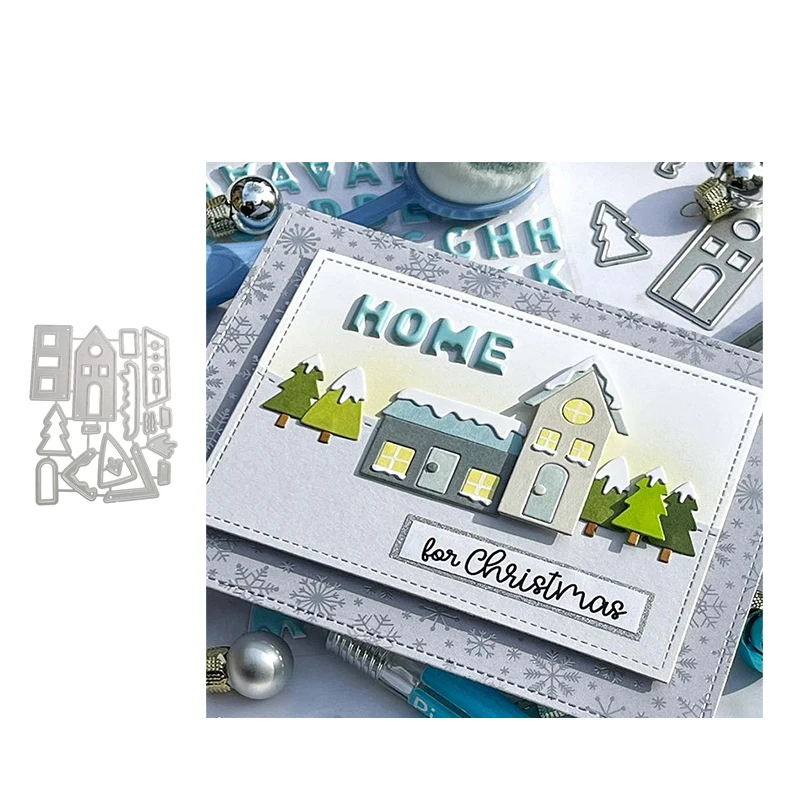 

Home Tree Buildings Craft Mold Metal Cutting Dies for Scrapbooking Stencil Knife Mould Blade Punch Model Diy Template Decoration