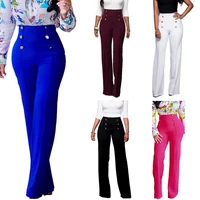 ladies casual pants spring and autumn womens fashion personality slim solid color double breasted flared trousers women