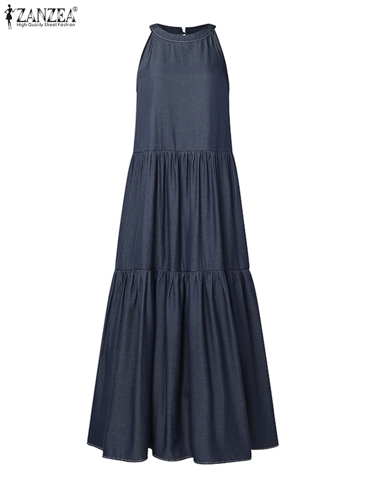 Летний сарафан ZANZEA модное женское джинсовое синее праздничное платье без