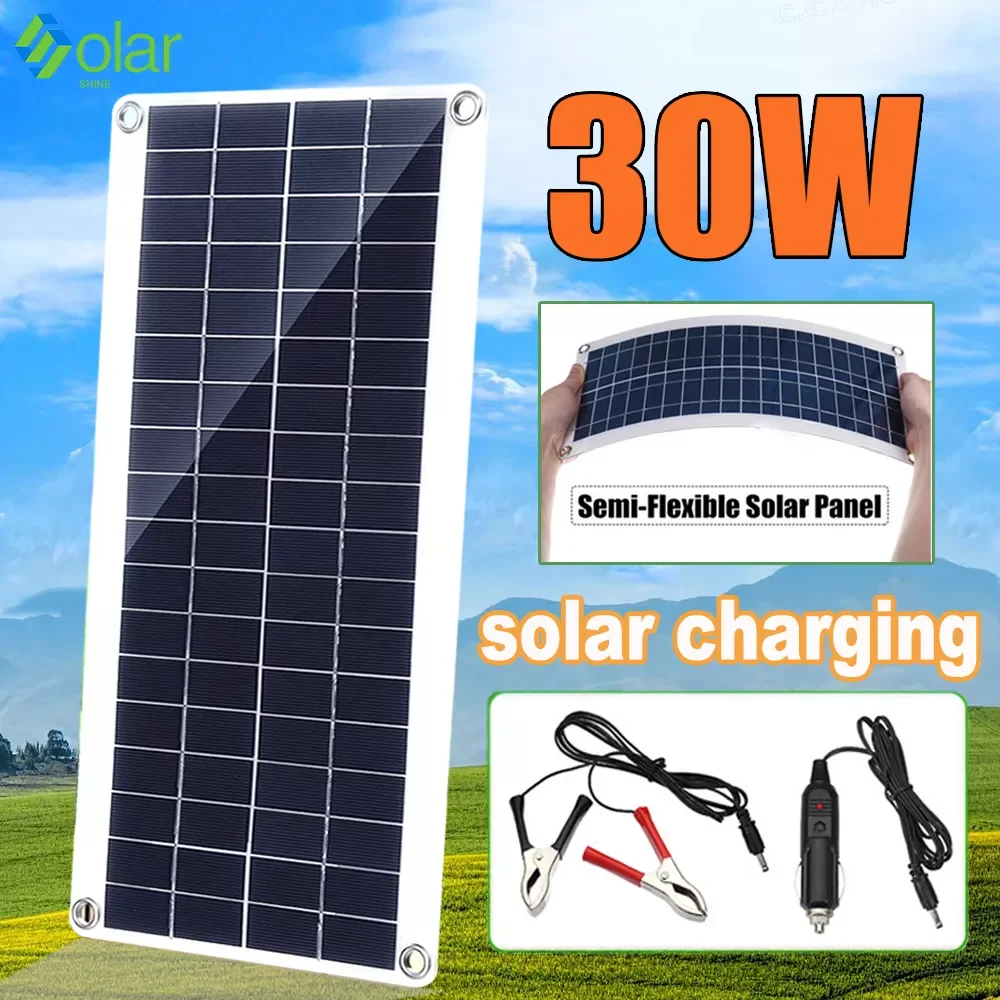 

NEW2023 30W Solar Panel Complete Kit 12V USB Power Portable Outdoor Polysilicon Solar Cell Camping Hiking Travel Phone Battery C