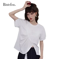 2022 new arrival summer women romantic structured pleated t shirt
