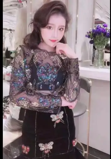 Лазер с блестящими пайетками Футболки Для женщин Танцы клуб футболки леди костюм