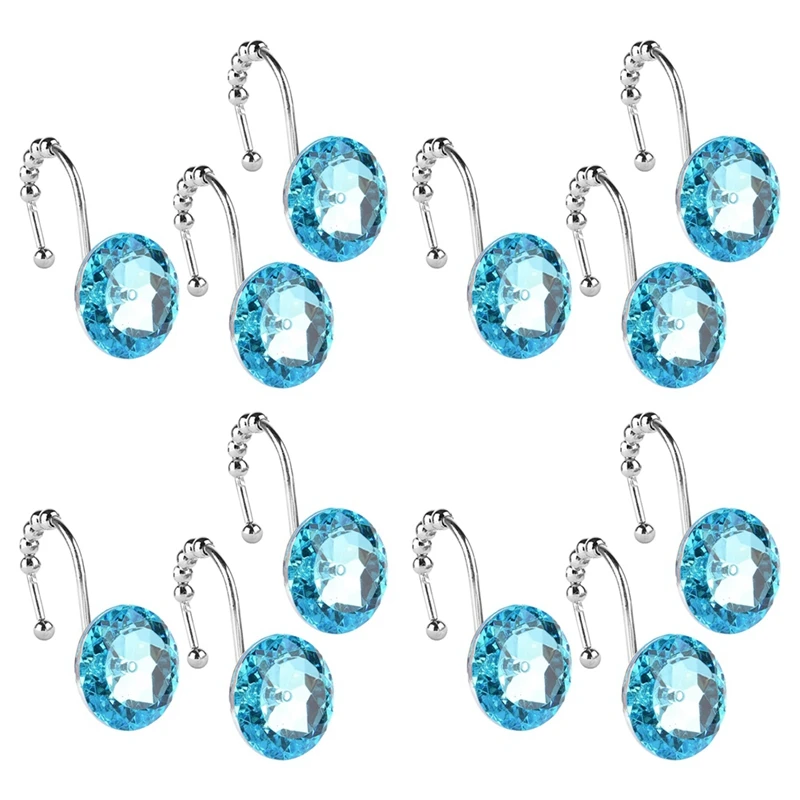 

12Pcs Shower Curtain Hooks Rings Rust Proof Decorative Window Shower Hooks Crystal Rolling Shower Curtain Hooks Blue