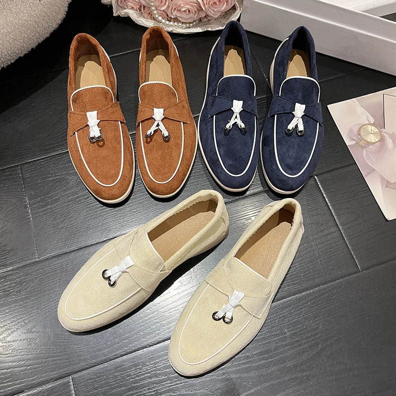 Fashion Suede Beige Women's Boat Shoes Soft Comfortable Loafers For Women Slip-on Low Cut Women Casual Shoes sapato feminino