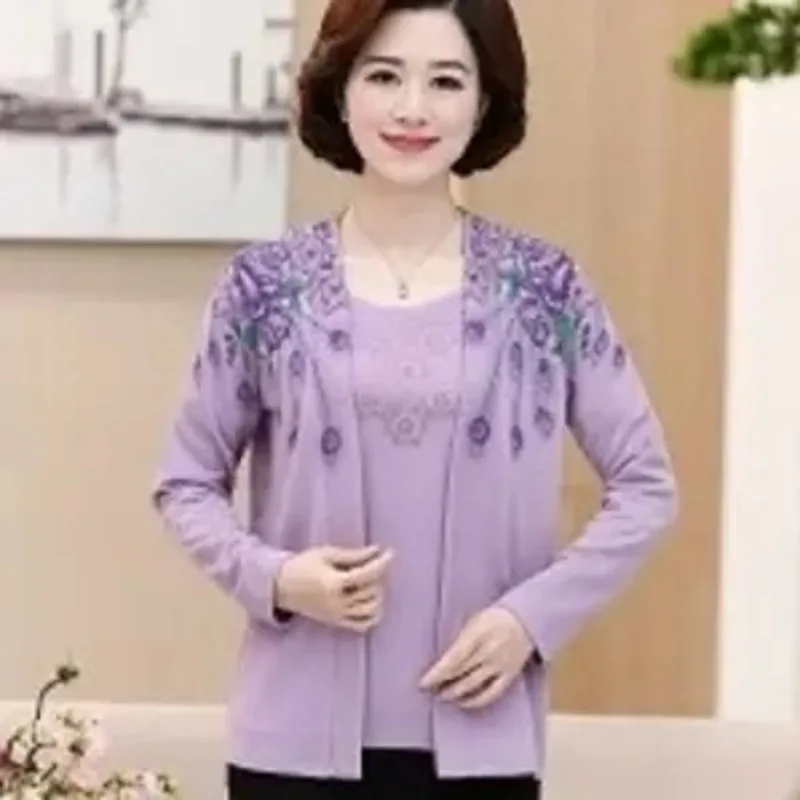 

Women's Two-Piece Mother Set Spring Autumn Middle Ages Round Neck Sweater + Cardigan Ladies 2-Piece Clothing Fashion Harajuku