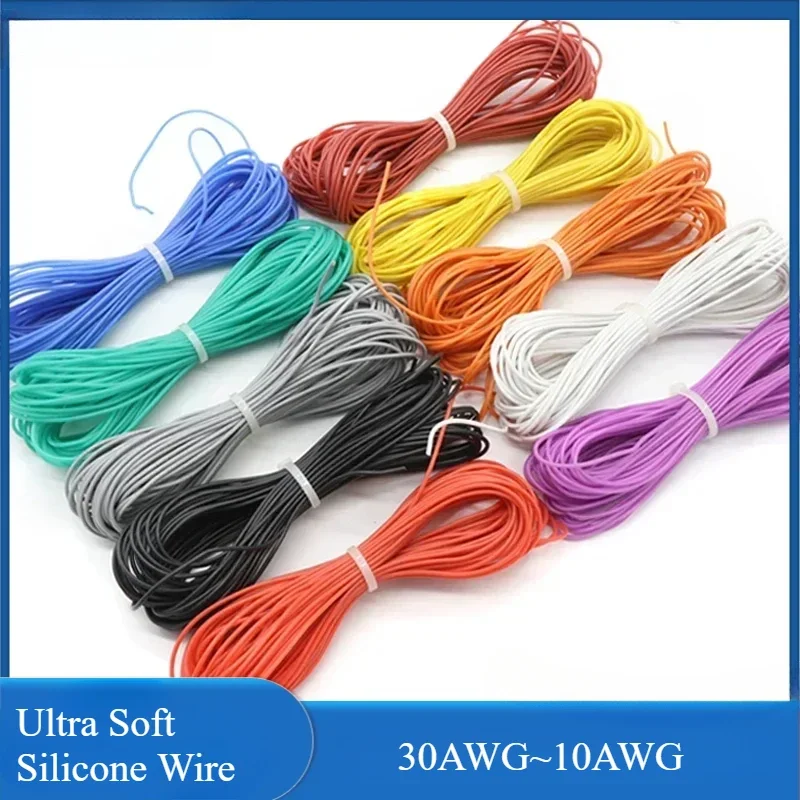 

1 м медный провод, термостойкий кабель 30AWG ~ 10AWG Ультра-мягкий силиконовый провод, термостойкий ультрагибкий электронный шнур