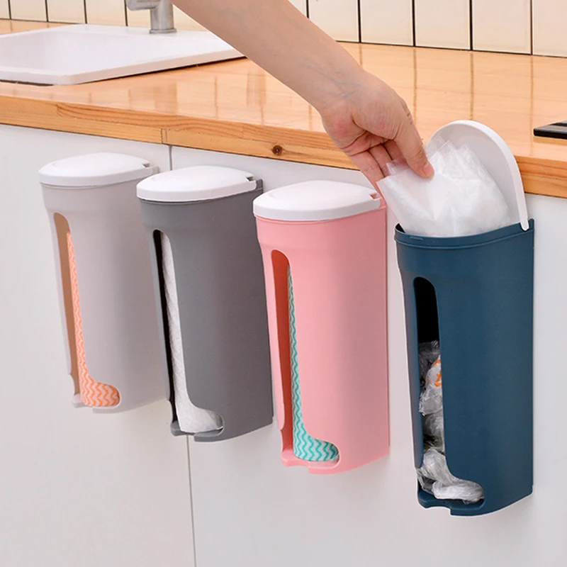 

Kitchen Grocery Plastic Bag Holder Dispenser Wall Mount Garbage Bag Holder Refillable Trash Bag Saver Kitchen Organizer