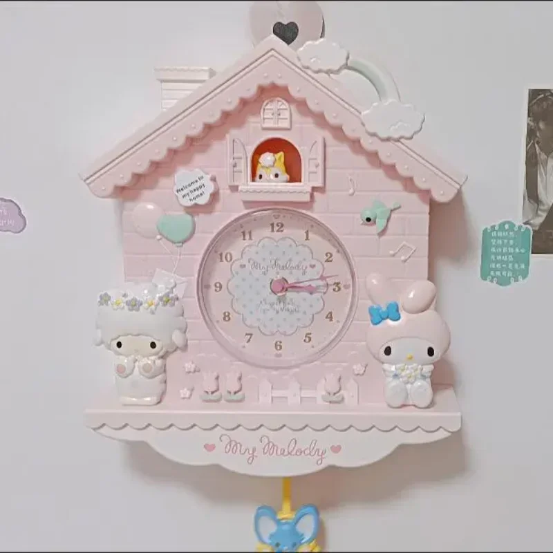 Sanrio милые настенные часы Cinnamoroll мелодия мультфильм pompurins подвесные качающиеся