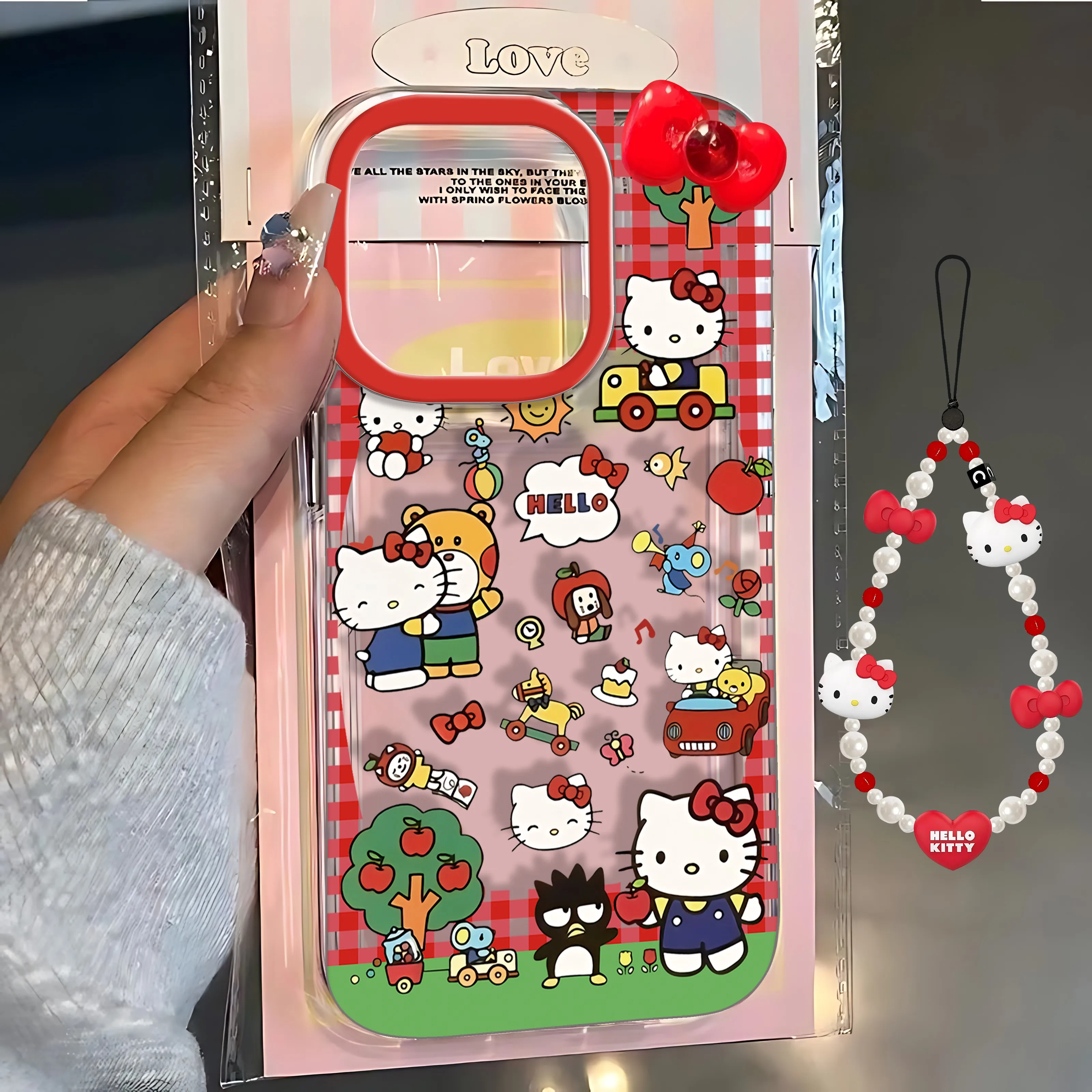 3D Bow Hellokitty With Lanyard Grid Phone Case For Samsung Galaxy A55 A35 A25 A15 A54 A24 A14 A13 A53 A33 A23 4G 5G Back Cover